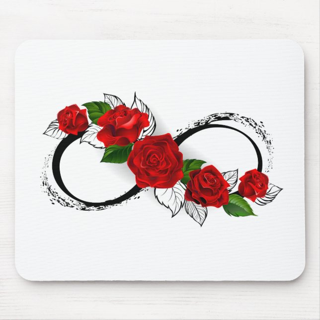 Tapis De Souris Symbole d'infini avec roses rouges (Devant)