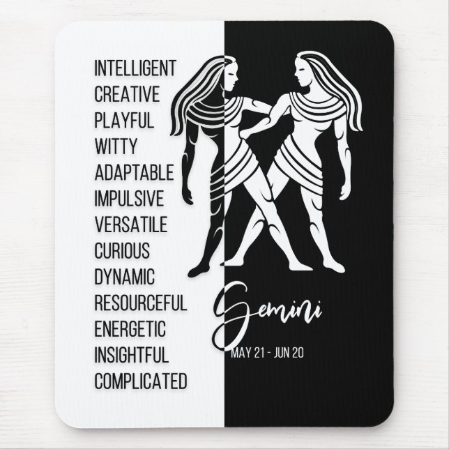 Tapis De Souris Symbole Gemini Zodiac Mousepad, noir et blanc (Devant)