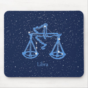 Tapis De Souris Symbole Libra Constellation et Zodiac avec étoiles