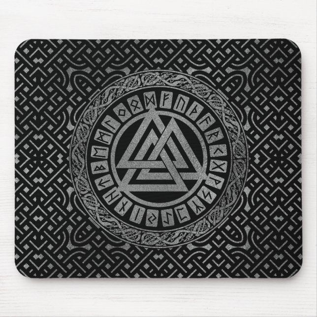 Tapis De Souris Symbole métallique argenté de Valknut sur le motif (Devant)