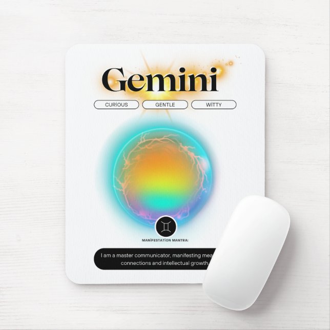 Tapis De Souris Symbole moderne Zodiac Gemini Citation Air Element (Avec souris)