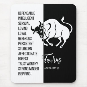 Tapis De Souris Symbole Taurus Zodiac Mousepad, noir et blanc