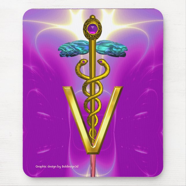 Tapis De Souris SYMBOLE VÉTÉRINAIRE DE CADUCE D'OR / Violet rose (Devant)
