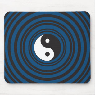 Tapis De Souris Symbole Yin Yang Cercles Concentrés Bleus Ondes