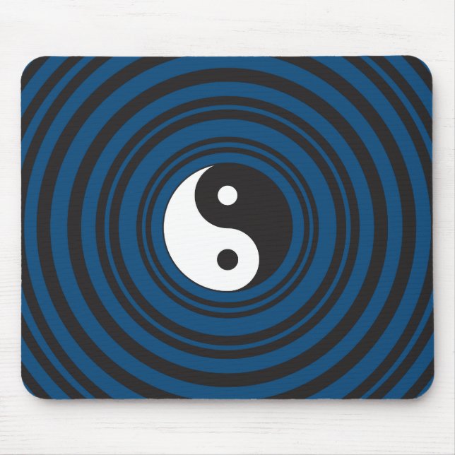 Tapis De Souris Symbole Yin Yang Cercles Concentrés Bleus Ondes (Devant)