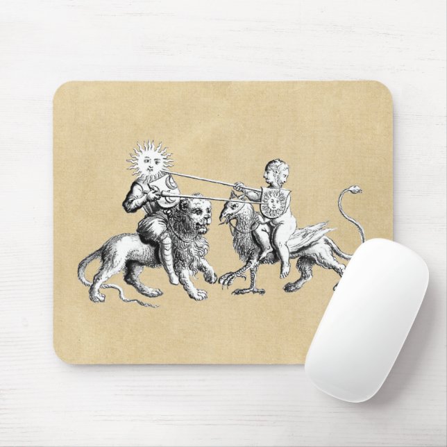 Tapis De Souris Symboles du soleil et de la lune Sepia (Avec souris)