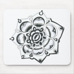 Tapis De Souris Symétrie florale noire et blanche