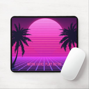 Tapis De Souris Synthwave Coucher de Soleil Rétro Esthétique 80s G