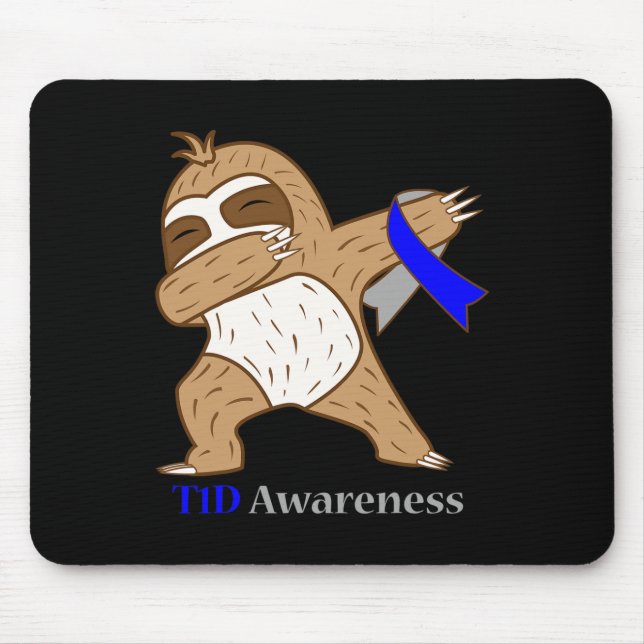 Tapis De Souris T1d Diabetes Awareness Ribbon Dabbing Sloth Warrio (Devant)