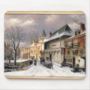 Tapis De Souris T31117 une vue d'une ville néerlandaise en hiver