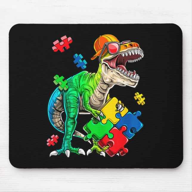Tapis De Souris T Rex Dinosaur Sensibilisation sur l'autisme Puzzl (Devant)