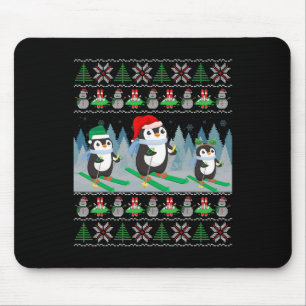 Tapis De Souris T-shirt de Noël laid de ski pingouin Sports Pengu