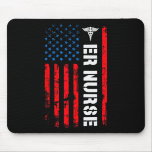 Tapis De Souris T-shirt d'infirmière Urgences patriotique Drapeau