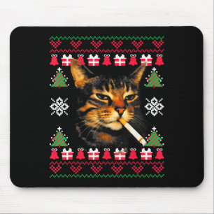 Tapis De Souris T-shirt drôle de chat qui fume pour Noël