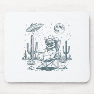 Tapis De Souris T-shirt drôle de chien occidental Ufo Cowboys Pug