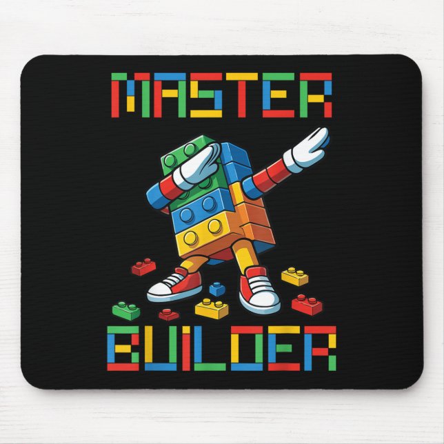 Tapis De Souris T-shirt Master Builder Blocs de bricolage Briques  (Devant)