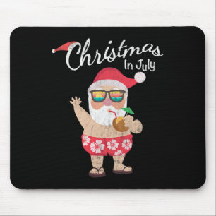 Tapis De Souris T-shirt Noël en Juillet Drôle de Père Noël Été Pla