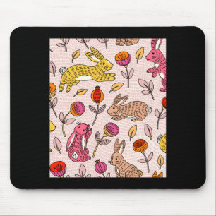 Tapis De Souris T shirt vintage floral lapins colorés mignons