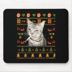 Tapis De Souris T-shirts drôles de Noël pour chats qui fument pour