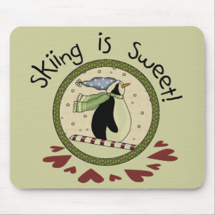 Tapis De Souris T-shirts et cadeaux de vacances Skiing Penguin