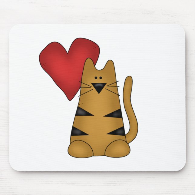 Tapis De Souris T-shirts et cadeaux Heart and Striped Cat (Devant)