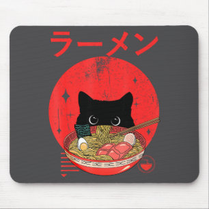 Tapis De Souris T-shirts graphiques drôles japonais Ramen de chat 