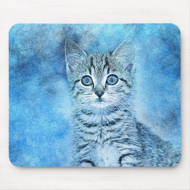 Tapis De Souris Tabby bleu Kitten | ABSTRAIT | Aquarelle (Devant)