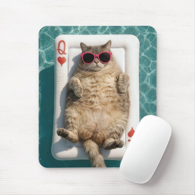 Tapis De Souris Tabby Cat Floating On Queen of Hearts Pool Float (Avec souris)