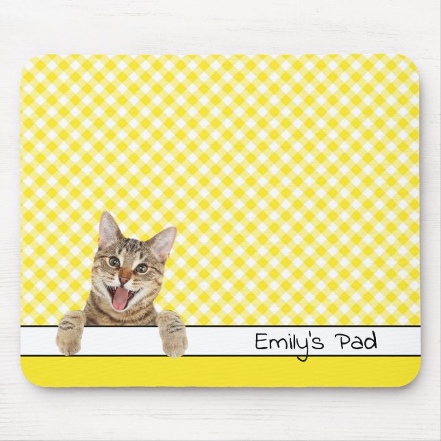 Tapis De Souris Tabby Cat on Yellow Gingham  (Devant)