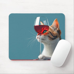 Tapis De Souris Tabby Chat avec verre de vin rouge