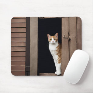 Tapis De Souris Tabby Chat dans la porte Shed