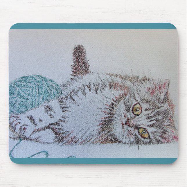 Tapis De Souris Tabby Chat Dessin Chats Turquoises Ordinateur Sour (Devant)