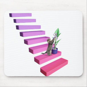 Tapis De Souris Tabby Chat et Plante sur escaliers