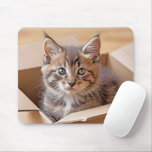 Tapis De Souris Tabby Kitten Dans Boîte En Carton