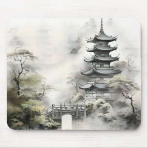 Tapis De Souris Tableau asiatique traditionnel du jardin