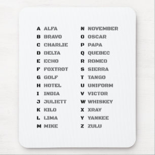 Tapis De Souris Tableau d'alphabet phonétique ALFA-ZULU