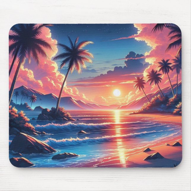Tapis De Souris Tableau de plage du coucher de soleil tropical (Devant)