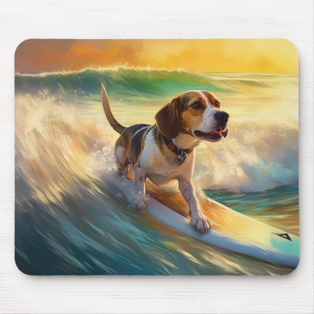 Tapis De Souris Tableau de surf de plage beagle (Devant)