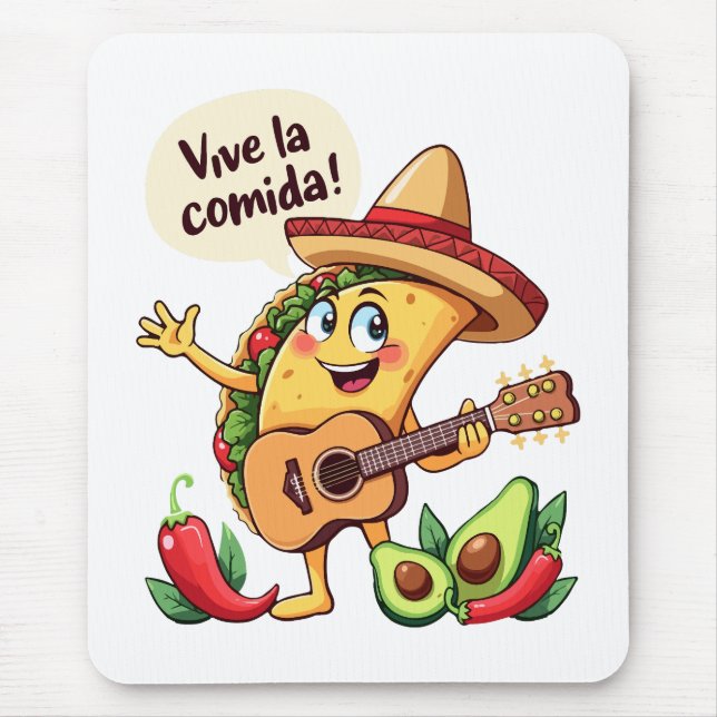 Tapis De Souris Taco Fiesta mit Gitarre und hispanischem Flair (Devant)