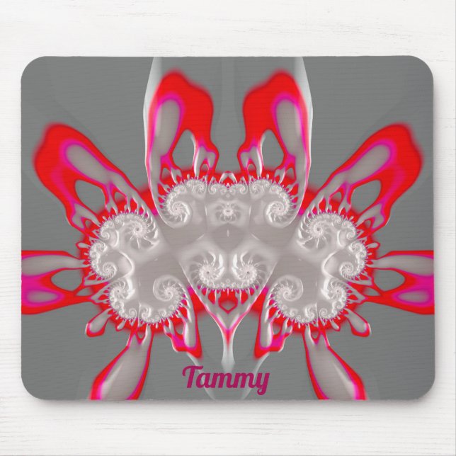 Tapis De Souris TAMMY ~ FLUORO ROSE ROUGE BLANC GRIS ~ Fractal (Devant)