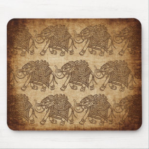 Tapis De Souris Tampon de tissu d'éléphant indien sur toile de jut