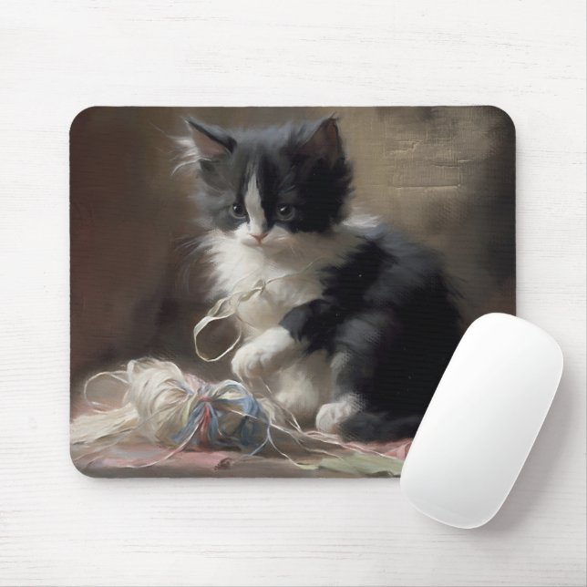 Tapis De Souris Tangup Dans Fun Black and White Kitten (Avec souris)