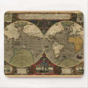 Tapis De Souris "Tapis de souris 1595 de carte de Hondius Worlde"