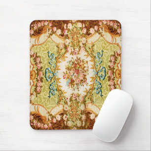 Tapis De Souris tapisserie baroque victorienne à fleurs rose brun