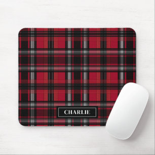 Tapis De Souris Tartan Rouge Et Noir Plaid Motif Et Nom Personnali