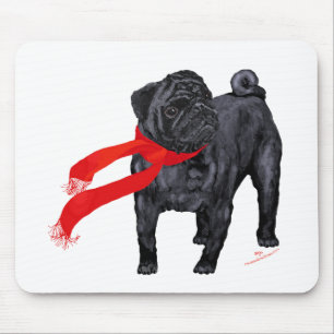 Tapis De Souris Tartines de pug en écharpe rouge
