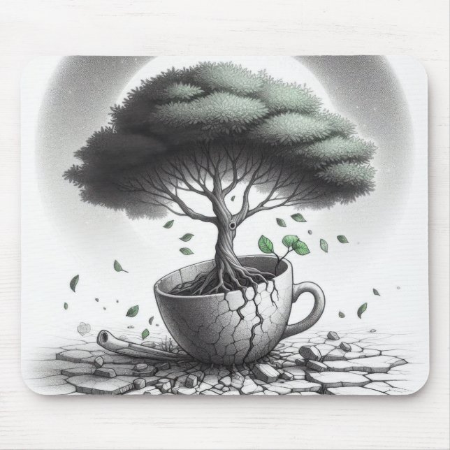 Tapis De Souris Tasse cassée avec arbre. (Devant)