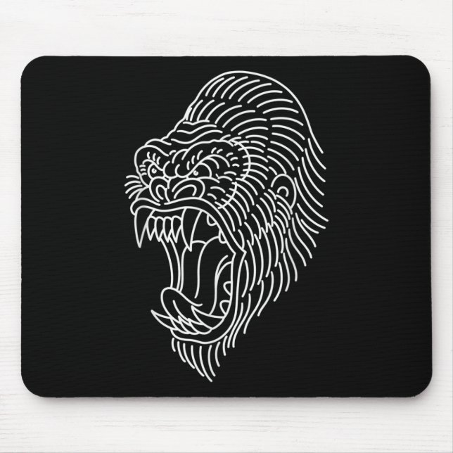 Tapis De Souris Tatouage à la tête de gorille traditionnelle améri (Devant)