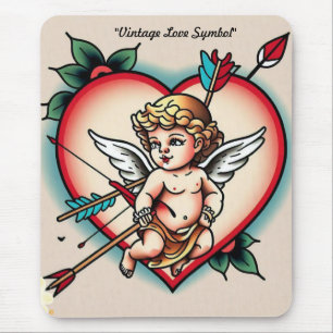 Tapis De Souris Tatouage cardiaque classique de Cupid