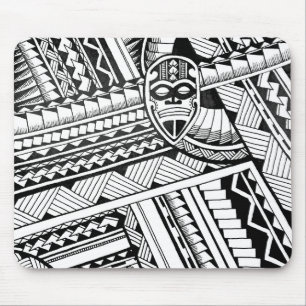 Tapis De Souris Tatouage Tribal Noir et Blanc Design de Masque Afr